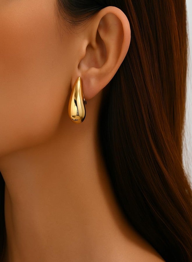 ZENCHEER 14K Gold Clip On Earrings Women,Teardrop Chunky Detachable Hoop Clip-On Earrings for Non Pierced Ears Hypoallergenic Lightweight Earring Clips (Gold) - Image 3